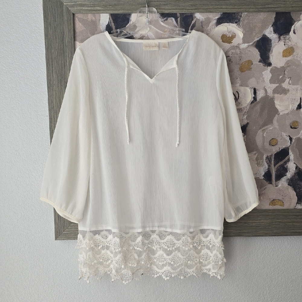 Chico's White Lace Hem Swimsuit Cover Up Sz 1
